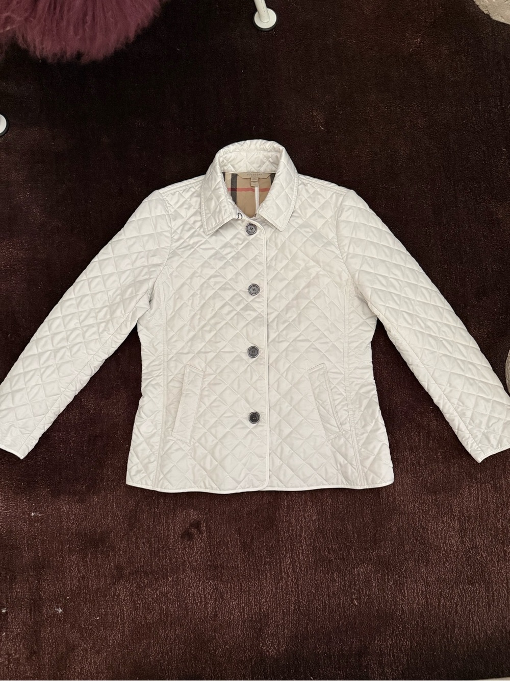 BURBERRY BRIT Chalk White Classic Quilted Nova Check Jacket Coat XL/XXL $980 - Picture 5 of 15